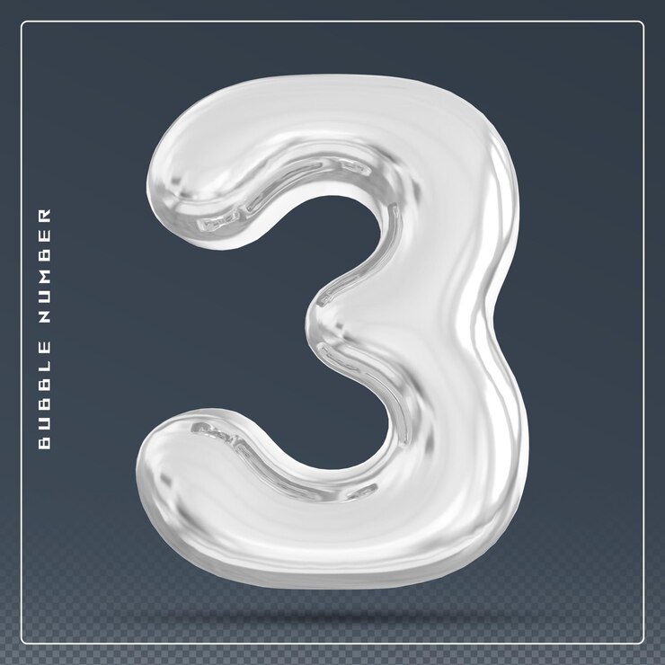 PSD 3 números burbuja de plata 3d renderizado
