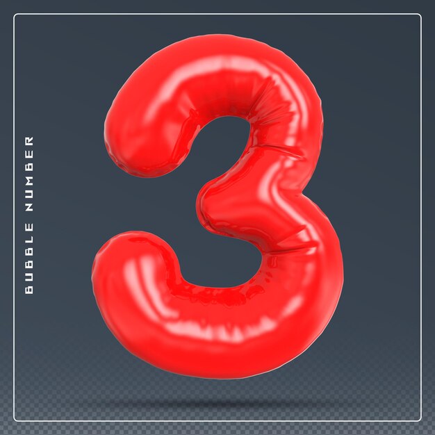 3 números burbuja roja renderización en 3D