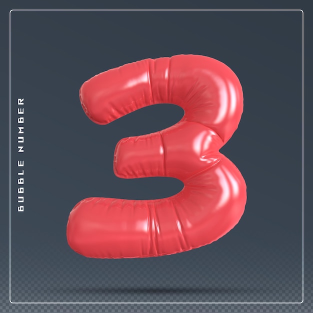3 números burbuja roja renderización en 3D