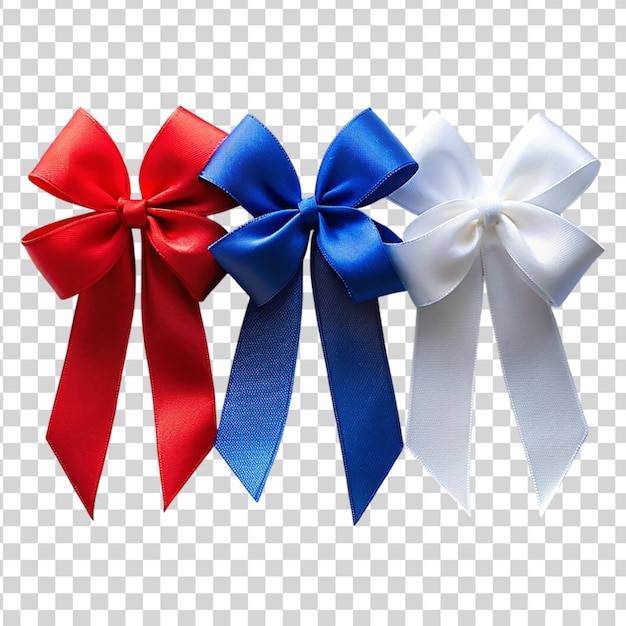 3 Rubans De Couleurs Différentes, Cravate à L'arc Bleu, Rouge Et Blanc Isolés Sur Un Fond Transparent
