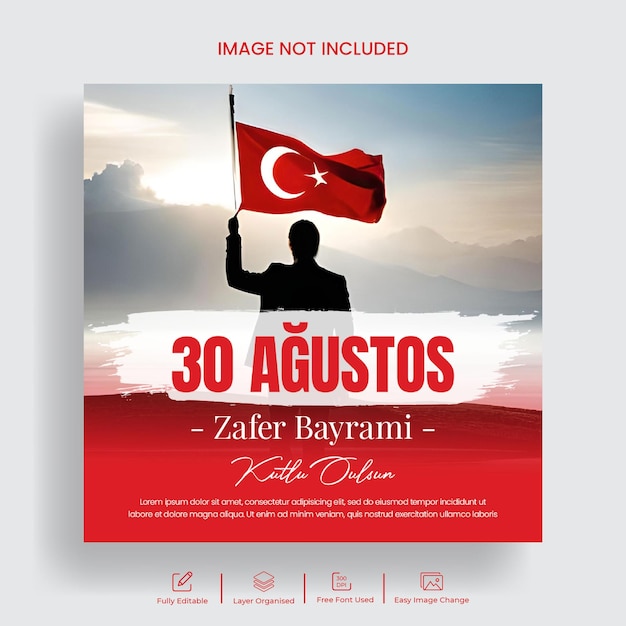 PSD 30. august türkei unabhängigkeitstag social-media-beitrag und instagram-beitrag oder flyer-vorlagendesign