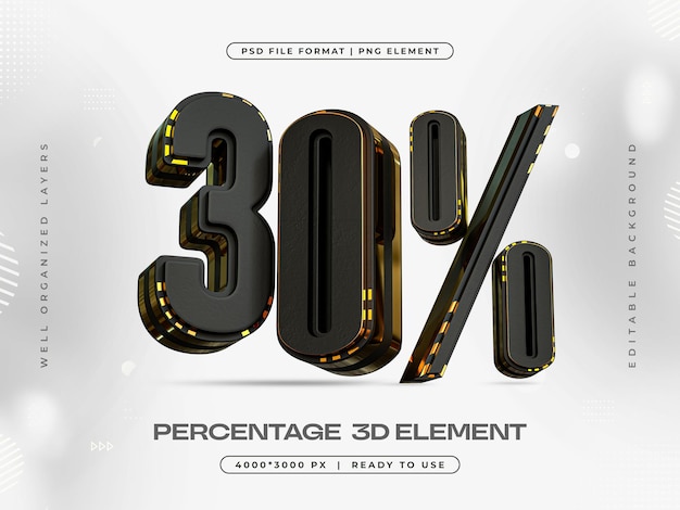 30 por ciento de descuento Ilustración de renderización 3D aislada