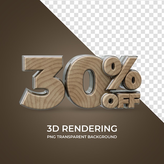 30 por ciento de descuento en renderizado 3d estilo de madera de fondo transparente aislado