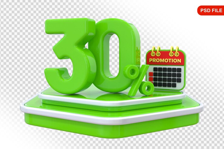 PSD 30 por ciento de oferta de promoción en 3d