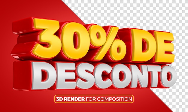 30 descuento rojo izquierdo 3d portugués