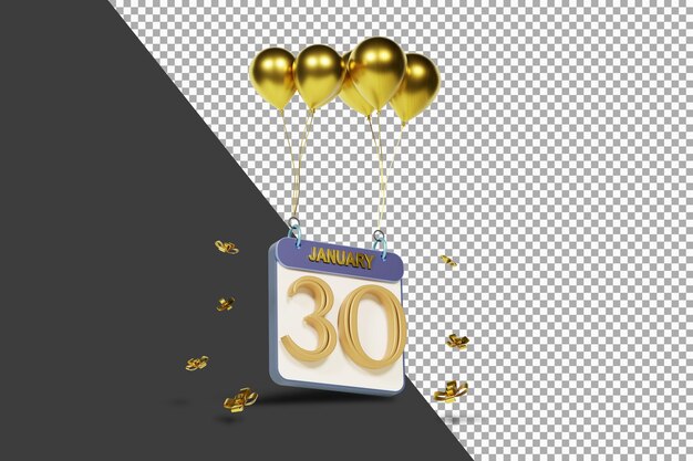 30 Janvier Du Mois Calendaire Avec Des Ballons D'or Rendu 3d Isolé