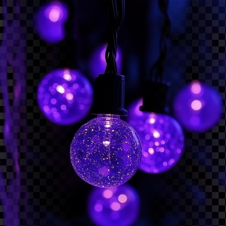 PSD 30 luces solares de cadena púrpura led con alambre blanco en un fondo transparente