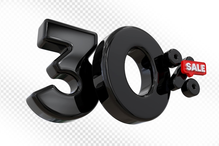 PSD 30 percent black offer in 3d
