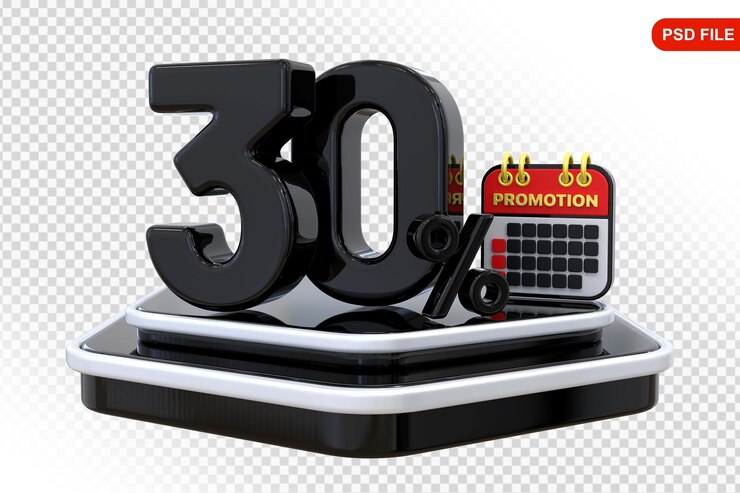 PSD 30 percent promotion offer in 3d