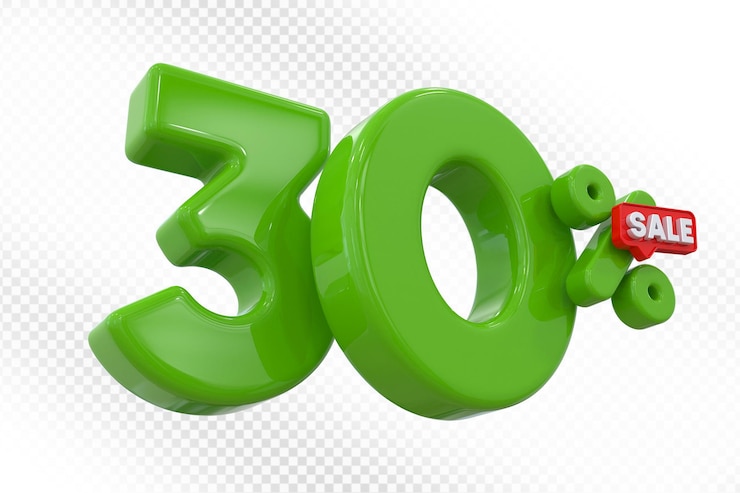 PSD 30 prozent grünes angebot in 3d