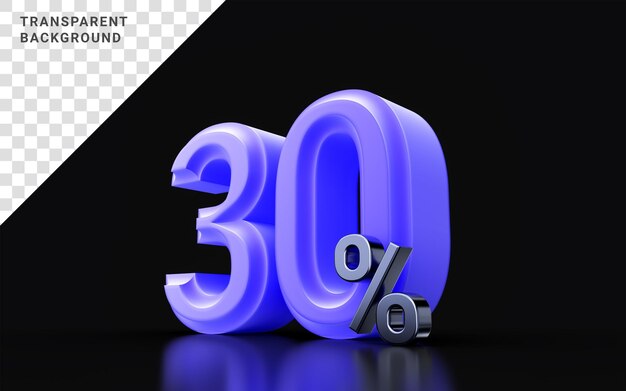 30-Prozent-Rabatt-Symbol mit sehr peri-Farbe auf dunklem Hintergrund 3D-Illustration Mega-Sale-Angebot