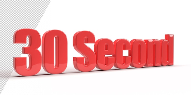 30 segundos Conceptos de tiempo de renderizado 3d Ilustración 3d de alta calidad roja sobre fondo blanco