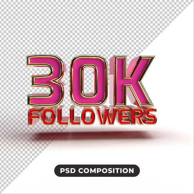 30k adeptes célébration rendu de texte 3d