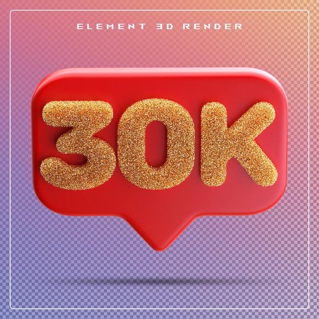 PSD 30k seguidores número rojo suscribirse icono 3d