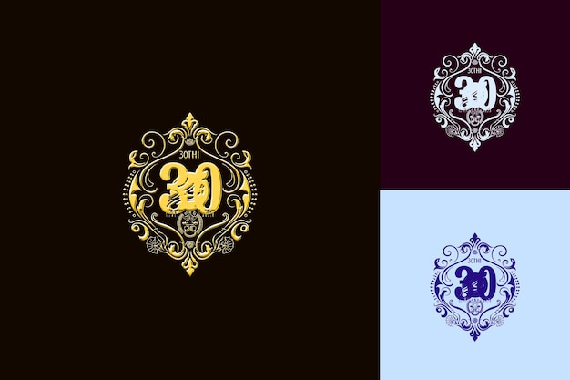 30th Anniversary Crest Logo mit einer stilisierten 30 in der Center Vector Abstract Design Collections