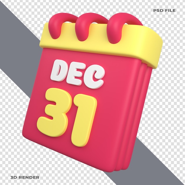 31 de diciembre calendario ilustración 3d sobre fondo transparente