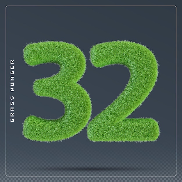 32 número de hierba verde 3d render
