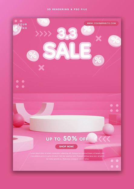 33 Rendering 3d di banner di vendita di acquisti online