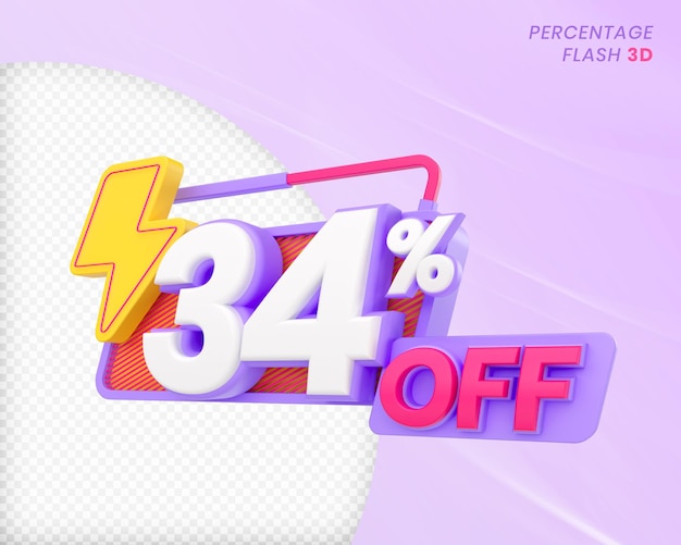34 percento di sconto con elemento flash 3D Render Premium PSD