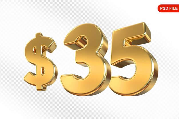 35 dólares de oro Número 3D