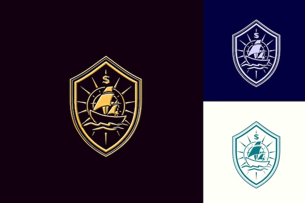 35. Jubiläumsschild-Logo mit einem Boot und einem Kompass Featu Vector Abstract Design Collections