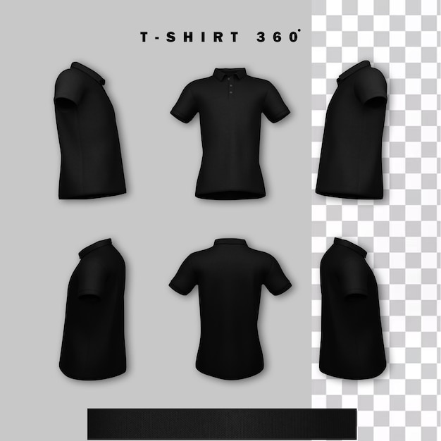 PSD 360 schwarze t-shirt-modelle mit klarem hintergrund