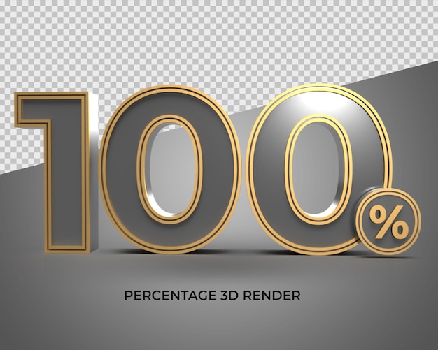 3d 100 número percentual ouro negro