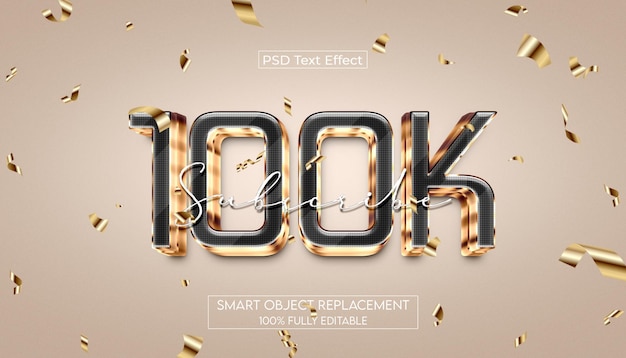 3D 100K suscribirse efecto de texto editable