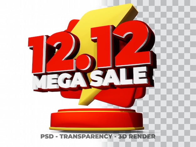 PSD 3d 12.12 shopping day sale mega sale com transparency background