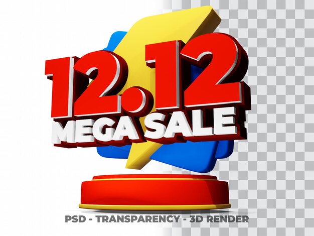 PSD 3d 12.12 shopping day sale mega sale avec fond transparent