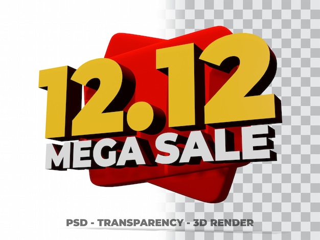 3D 12.12 Shopping Day Sale Mega Sale with Transparency Background