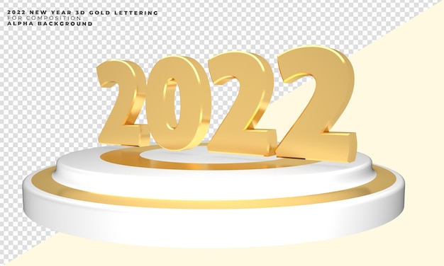 PSD 3d 2022 nouvel an rendu lettrage or avec podium