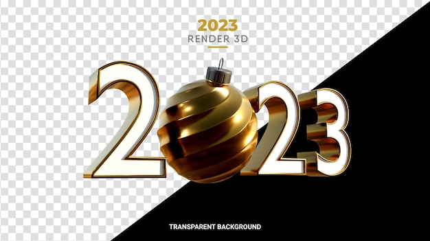 PSD 3d 2023 com bola de natal de alta qualidade renderização textura de ouro fino brilhante