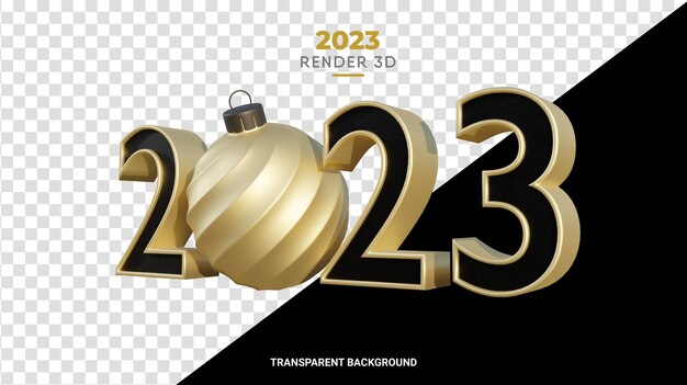 PSD 3d 2023 com bola de natal rende ouro arranhado e textura escura fosca para o feliz ano novo