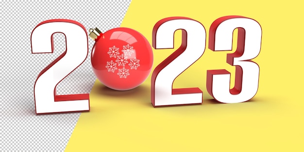 3d 2023 com renderização de bola de natal para o feliz ano novo e design de natal e brilho.