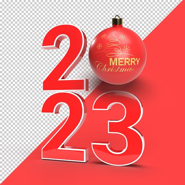 3d 2023 com renderização de bola de natal para o feliz ano novo e design de natal e brilho.
