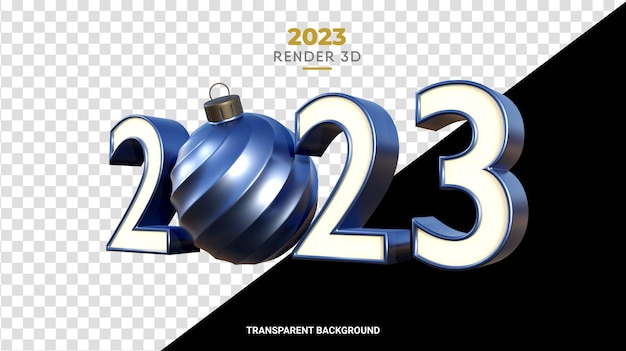PSD 3d 2023 mit weihnachtskugel hoher qualität rendern glänzend blaue textur