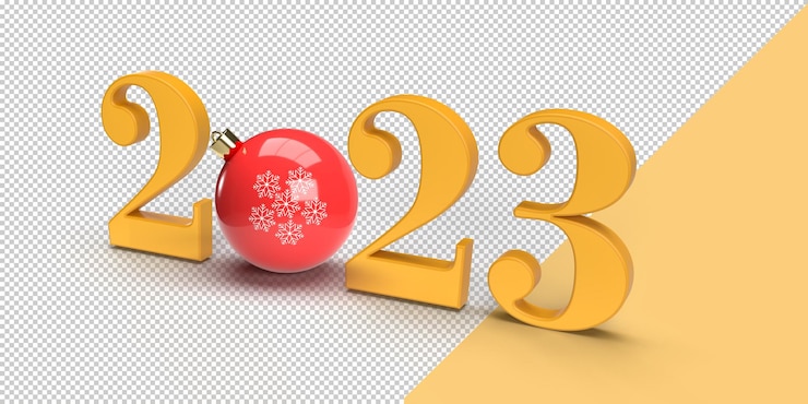 PSD 3d 2023 con renderizado de bolas navideñas para el feliz año nuevo y diseño navideño, y brillo.