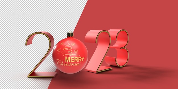 PSD 3d 2023 con renderizado de bolas navideñas para el feliz año nuevo y diseño navideño, y brillo.