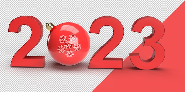 PSD 3d 2023 avec rendu boule de noël pour la bonne année et le design de noël, et paillettes.