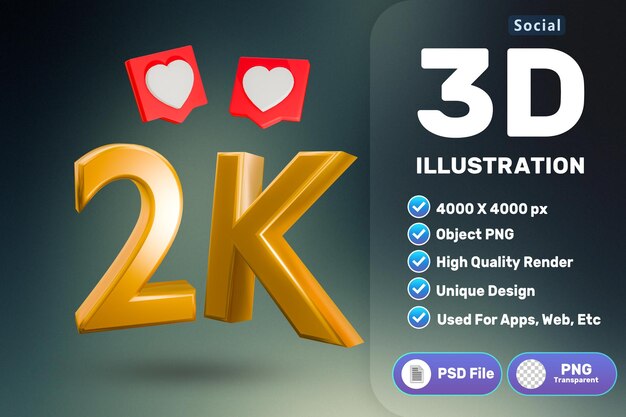 3D 2K followers rendering di icone di alta qualità