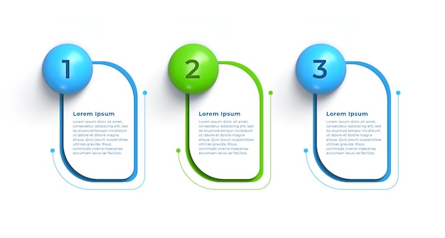 3D 3 passi infografica design colorato