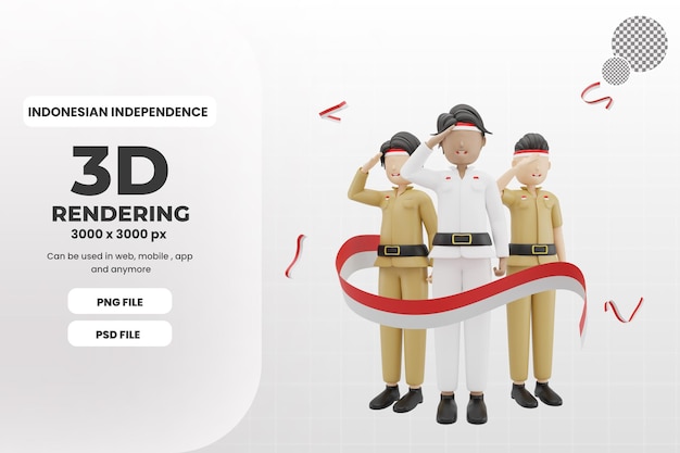 3d 3 personaggio maschile che celebra l'indipendenza indonesiana illustrazione psd premium