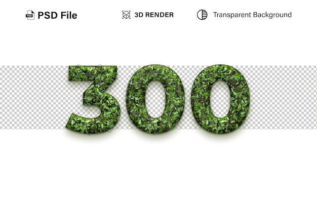 3d 300 El efecto de la hierba número 300 aislado en un fondo transparente