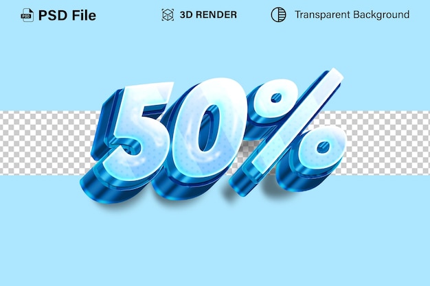 3d 50 Prozent Rabatt 50 metallische Schneeeffekt isoliert auf transparentem Hintergrund