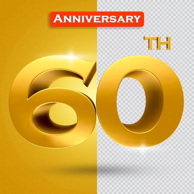 PSD 3d 60 aniversario con estilo dorado