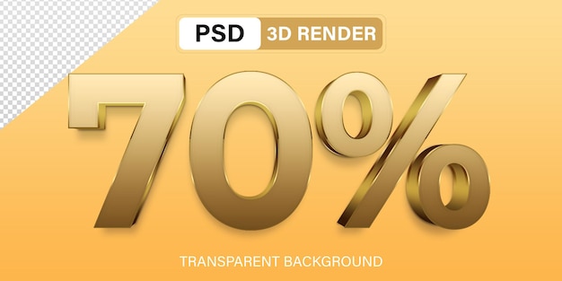 3d 70 descontos recientes 70 color dorado aislado en fondo transparente