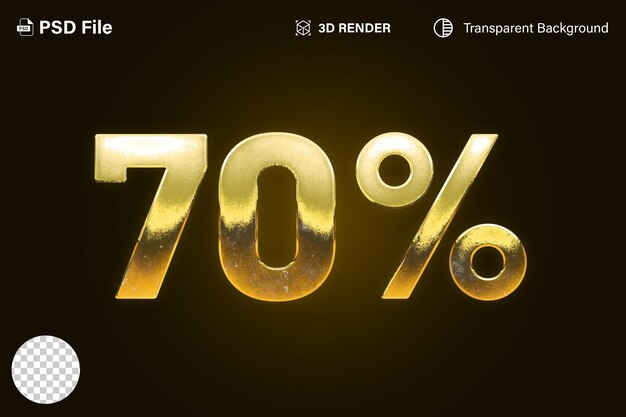 3d 70 descuento reciente 70 efecto dorado aislado en fondo transparente