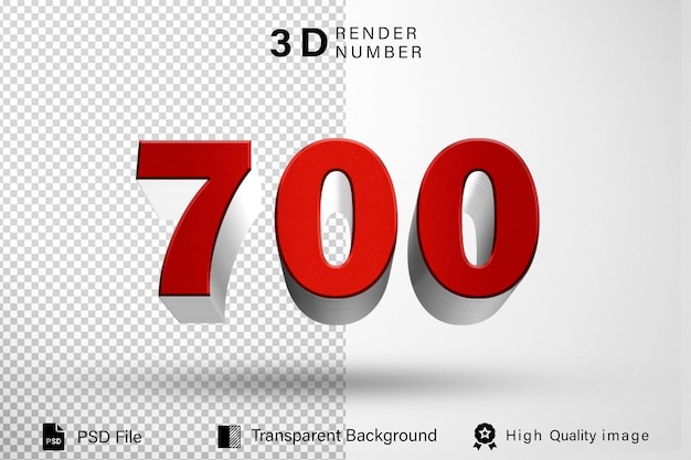 3d 700 Número 700 color metal rojo aislado en fondo transparente