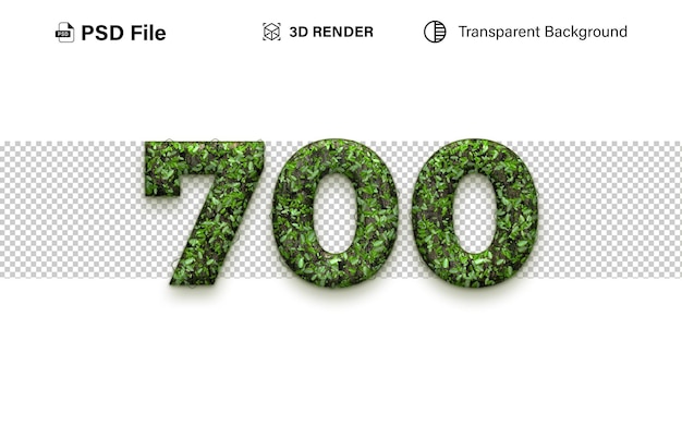 3d 700 Número 700 efecto de hierba aislado en fondo transparente